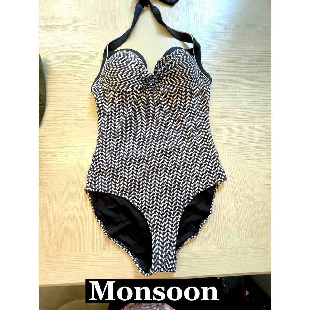 Monsoon Herringbone print One piece swim suit S
